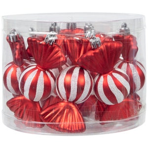 12 Red & White Striped Candy Ornaments
