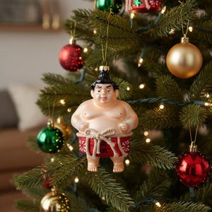 Glass Sumo Wrestler Christmas Ornament Japanese Themed Gift Holiday Decor