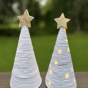 White Yarn Christmas Tree W/Led Lights, Small For Home Accent Decoration 10.25&quot;