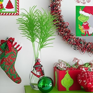 Green Glittered Paper Grass Spray Picks Christmas Tree Wreath Accent Crafts