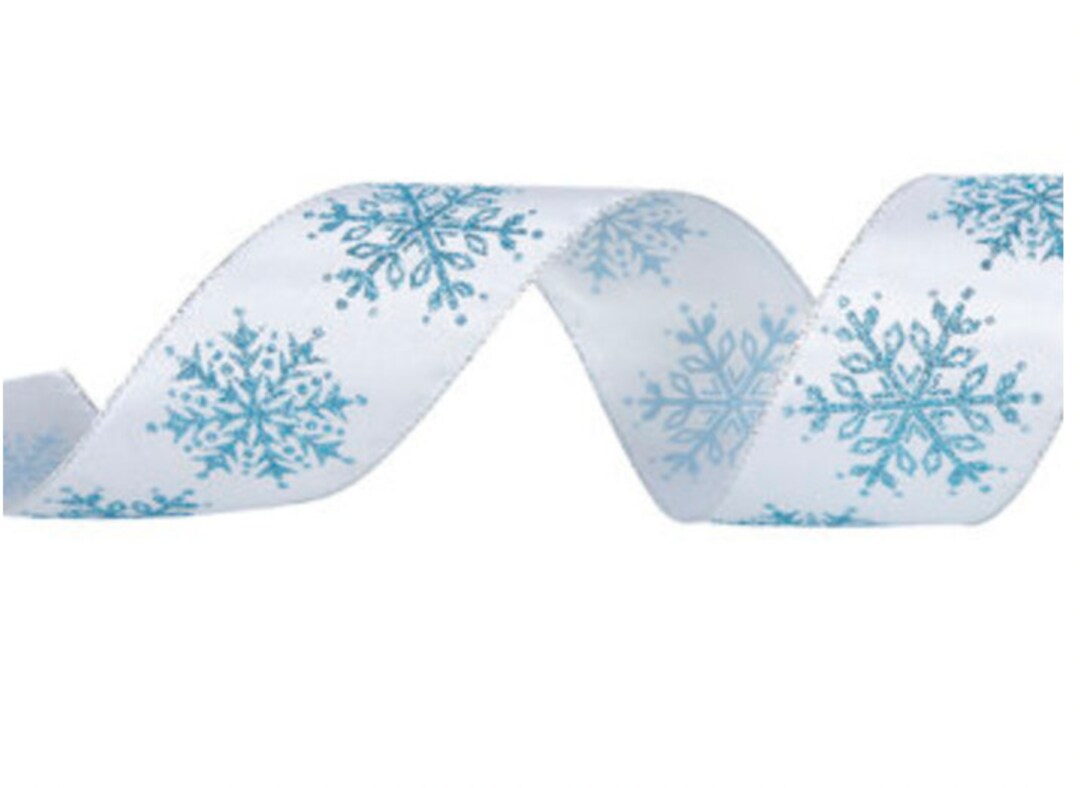 Snowflake Ribbon Graphics 10 Yd White & Blue Glitter Snowflake Wired Edge Ribbon 2 1/2 Christmas ...