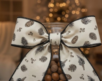 Cinta de lona con diseño de piñas de 4 pulgadas para Navidad y otoño, ideal para decorar coronas y adornos.