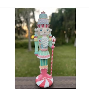 22 in Candy Nutcracker with Staff, 22 Inch Resin Nutcracker, Christmas Home Decor
