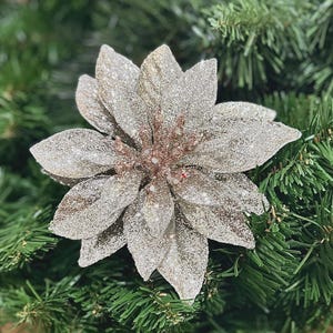 Dazzling Silver Glitter Poinsettia Floral Pick Elegant Christmas Accent Crafts
