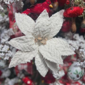 22 inch Winter Chalet White Poinsettia with Buttons Christmas Tree Accent Decor