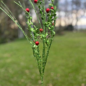 Glittered Boxwood Berry Grass Spray Stem Christmas Trim a Tree DIY Arrangement