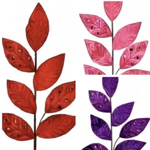 Velvet Leaf Spray with Jewels Pick Stem Christmas Tree Decor Wreath Accent
