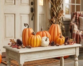 Middenstuk oogsttafel herfstpompoenen • Decor portiek voorveranda • Faux-patchcluster • Thanksgiving- en Halloween-manteldisplay
