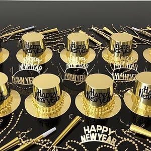Gold New Years Eve Party Accessories Kit Party Supplies for 25 People