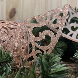Rose Gold Metallic Swirl Cut Ribbon 2.5 inch Wired Rose Gold Glitter Cutout Craft Supplies