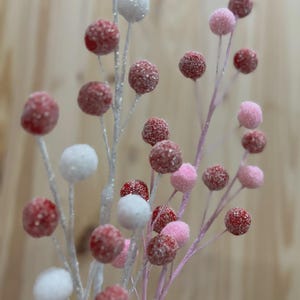 21 inch Pom Poms with Snow Glitter Spray Stem Picks Christmas Wreath Accent Craft Supplies