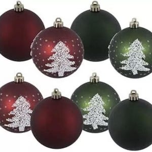 Snowy Trees Ball Ornaments Christmas Tree Decorations Holiday Decor 8 Count