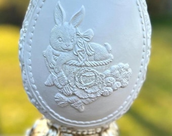 9.5 inch Resin Chocolate Egg On Pedestal Spring Easter Home Decoration