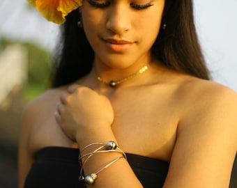 Tahitiaanse parel op gouden schijfketting choker