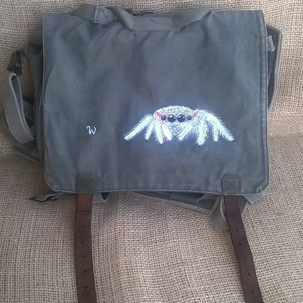 Spider Canvas Backpack White Jumping Spider, Glow in The Dark Spider Backpack, Canvas Messenger Bag, Backpack Diaper Bag, Mens Messenger Bag