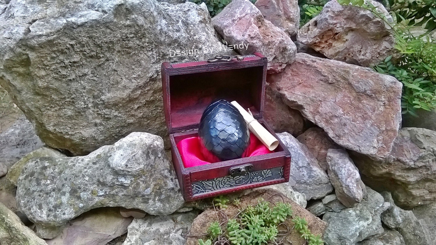 Dragon Egg in Wooden Chest Black Dragon Egg L with Dragon Etsy