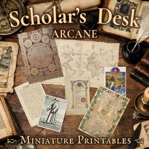 Miniatuur Arcane Scholar's Desk Printables – Middeleeuwse kaarten, verlichte manuscripten, astrologie en anatomie Papers SD