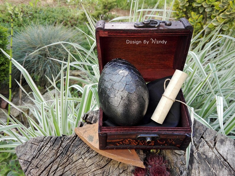 Dragon Egg in Wooden Chest Black Dragon Egg L with Dragon Etsy