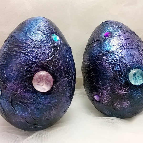 Iridescent Dragon Egg with Glass Cabochons and Rhinestones, Iridescent Blue and Purple Large Dragon Egg, Cosplay Props Costume Accessories