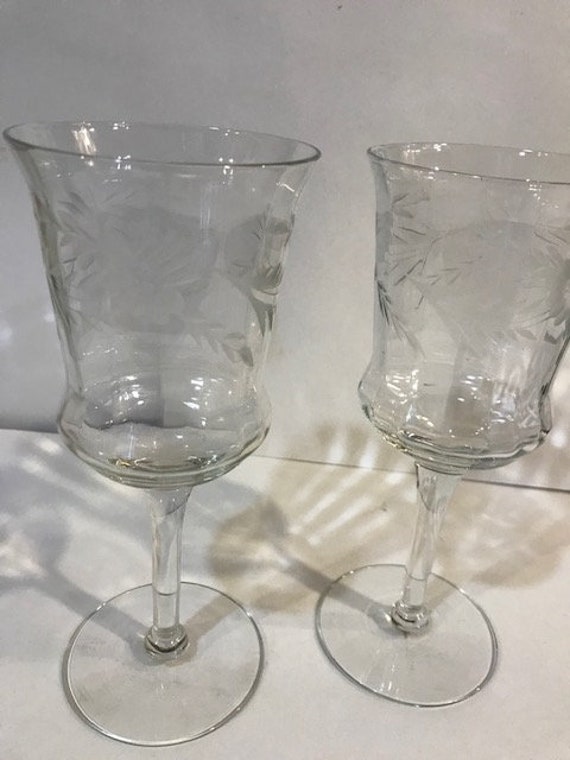 Vintage Etched Crystal Wine Glasses Etsy Ireland