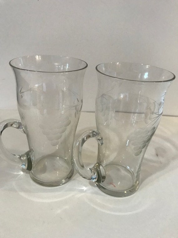 Pair Of Crystal Itish Coffee Glasses With Etched Grapes And Etsy