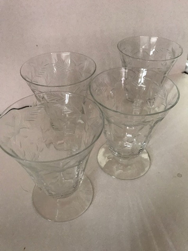 Set of 4 vintage etched crystal juice glasses Etsy