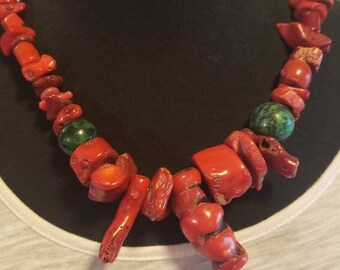 Red coral, in the turquoise family, but deep beautiful vibrant RED Christmas green agate marble Accents that is beaded sterling