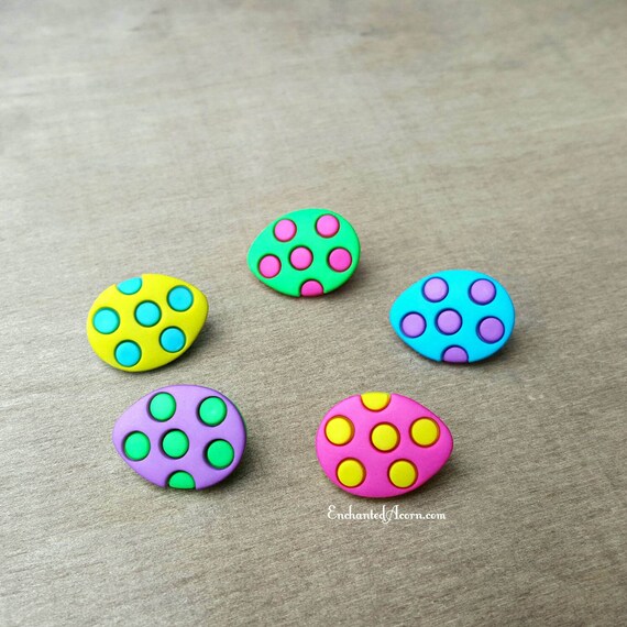 Miniature Easter Egg Buttons Set of 5 Polka Dot Easter Egg | Etsy