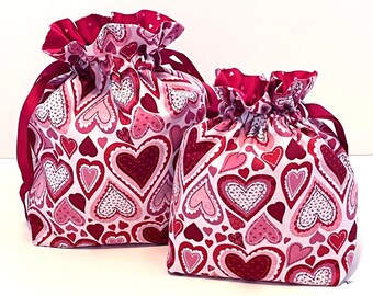 Valentine Fabric Gift Bag - Lots of Hearts
