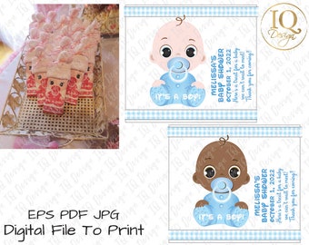 BABY SHOWER Favor • It's a Boy!! Large Chocolate Wrapper- Digital File eps/ pdf / jpeg to print (EDITABLE Name and Date) Font Included