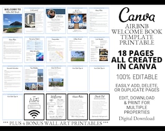 Airbnb Welcome Book Template, Editable Canva Welcome Guide, Air bnb Host manual, Superhost eBook, VRBO Vacation Rental, Welcome Guide, Host