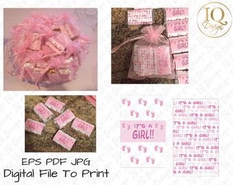 BABY SHOWER Favor • It's a Girl!! Mini Chocolate Wrapper- Digital File eps/ pdf / jpeg to print