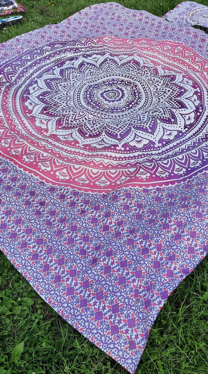 Purple Mandala throw with matching pillowcases Indian Etsy