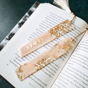 Peach Moon Phases & Geode Resin Bookmark