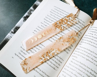 Peach Moon Phases & Geode Resin Bookmark