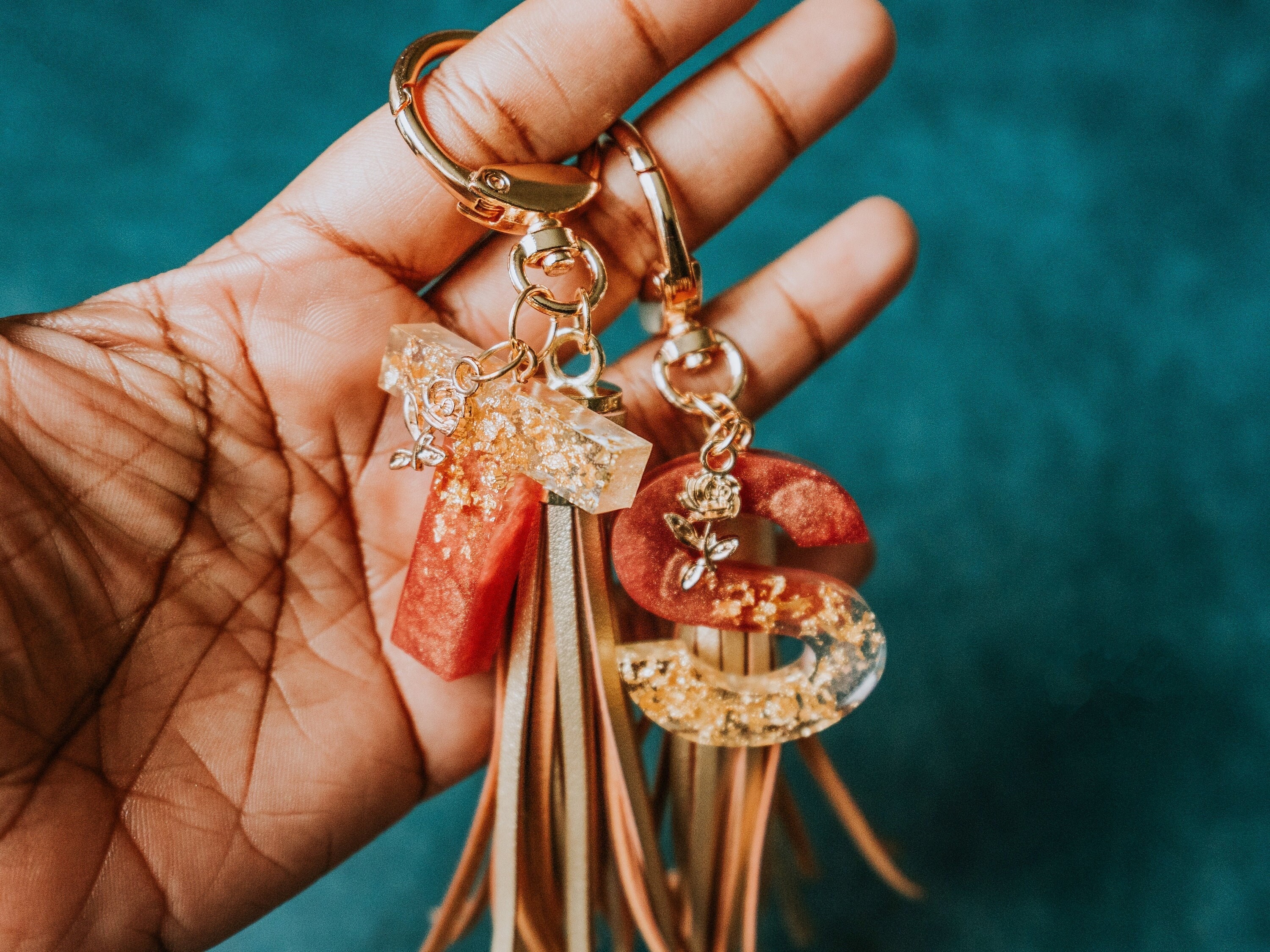 Geode Style Colorful Gold and Silver Resin Letter Keychains