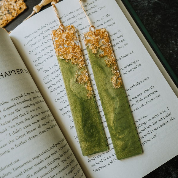 Olive Green & Gold Resin Bookmark