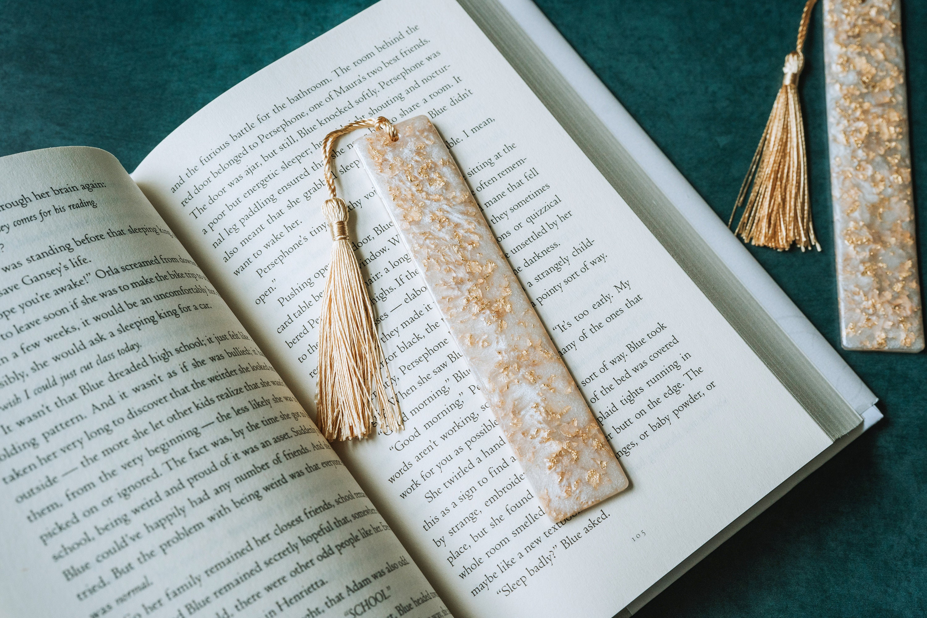White & Gold Marble Resin Bookmark | Etsy