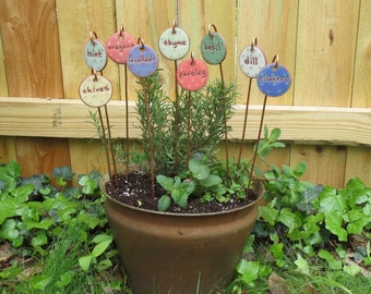 Herb Markers, 3 Herb Stakes, Ceramic Herb Marker, Herbs, Herb Stakes, Plant, Plant Markers, Garden Art, Cooking Gifts, Gardening Gift, Mom