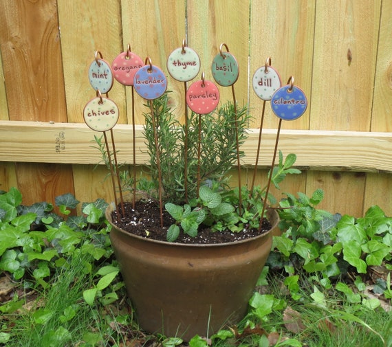 Herb Markers, 3 Herb Stakes, Ceramic Herb Marker, Herbs, Herb Stakes, Plant, Plant Markers, Garden Art, Cooking Gifts, Gardening Gift, Mom