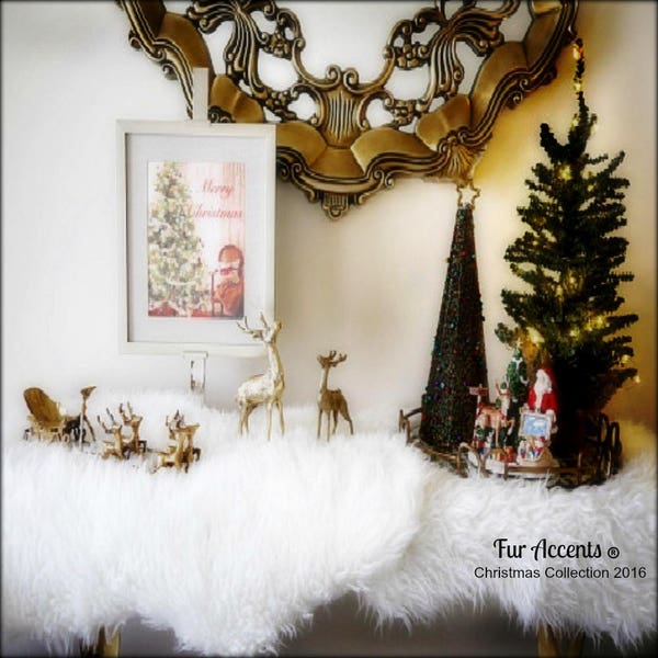 Faux Fur Fireplace Mantle Scarf Shaggy Faux Sheepskin Christmas Decoration White / Off White Snow Drift Swag Garland by Fur Accents - USA