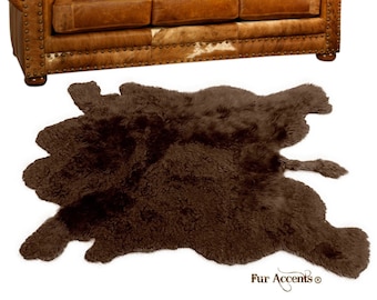 Plush Brown Faux Fur Area Rug - Shaggy Buffalo Hide Shape, USA Made