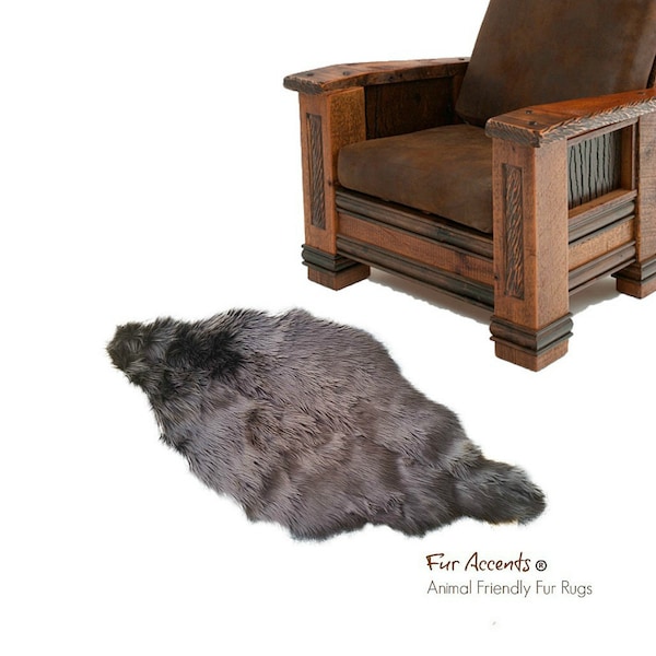 Plush Faux Fur Area Rug - Brown Bear Beaver Skin - Pelt Shape Designer Throw Rug - Fur Accents - USA