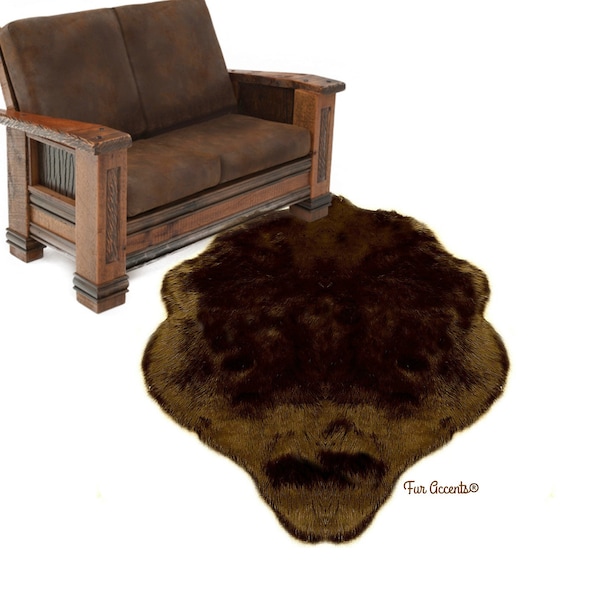 Plush Faux Fur Beaver Tail Area Rug - Custom Pelt Design - Brown or Black - 8 Sizes - Exclusive Designer Art Rug by Fur Accents USA