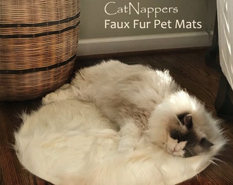 Cat Nappers - Pet Pad - Cat Mat - Dog Bed - Silky Soft Premium Faux Fur - Shaggy Shag - Sheepskin - Mini Rug - Washable - Fur Accents USA