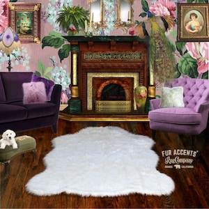 White Sheepskin Faux Fur, Pelt Rug, Bear Skin, Realistic Area Rug, Lodge Cabin Throw Rug, Old Fashion, Rustic Cottage Decor, Gifts For Dad