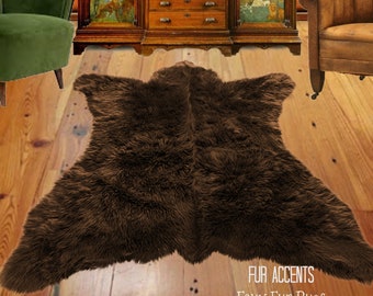 Bear Skin Rug. Realistic. Faux Fur. Area Rug. Lodge Cabin. Throw Rug. Old Fashion. Rustic. Cottage Decor.Shag. Gifts for him. For Dad