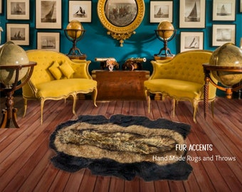 Luxury Faux Fur Throw Rug, Golden Coyote Pelt, Ultra Suede Lining