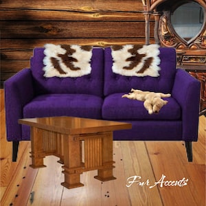 Faux Fur Spotted Sheepskin, Sofa Arm Cover, Headrest Protector, Doily, Loveseat, Chaise, Chair Cap, Pad, Recliner Back Fur Accents USA