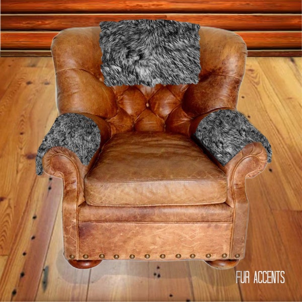 Faux Fur Wolf, Sofa Arm Cover, Headrest Protector, Doily, Loveseat, Chaise, Chair Caps, Pad, Theater Seat,  Recliner Back Fur Accents USA